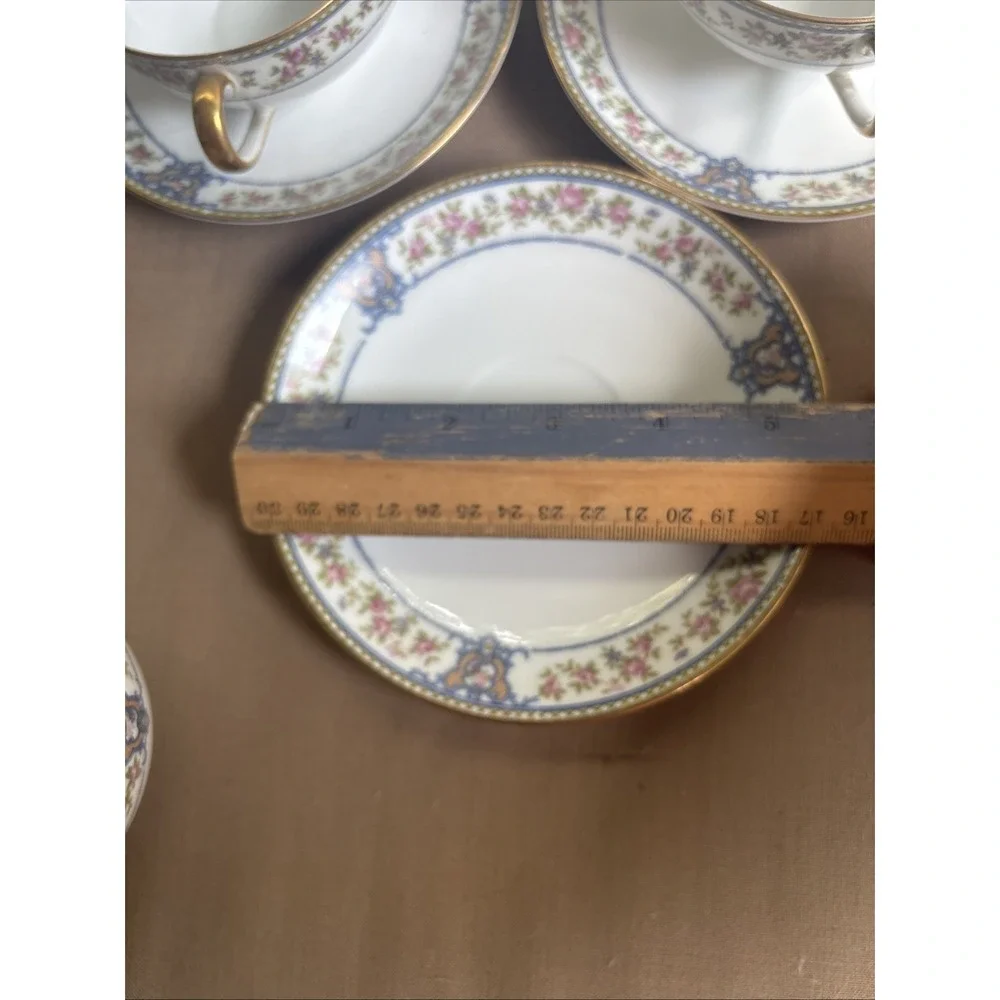 3 Sets Vintage Noritake Nippon China The Malay Cups & Saucers Blue Pink Flowers